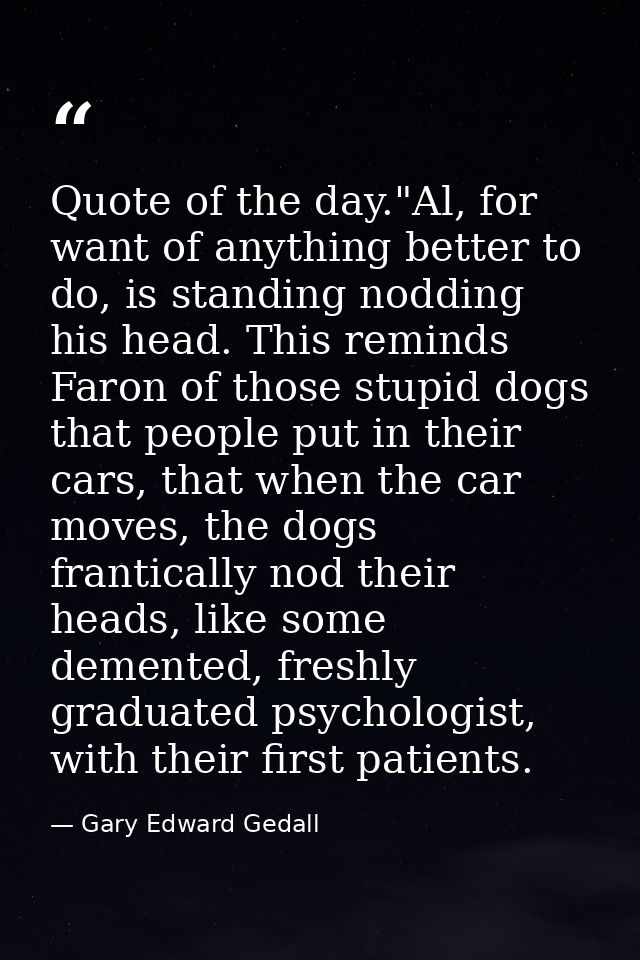 Quote of the day."Al, for want of anything better to do, is standing nodding his head. This reminds Faron of those stupi — Gary Edward Gedall