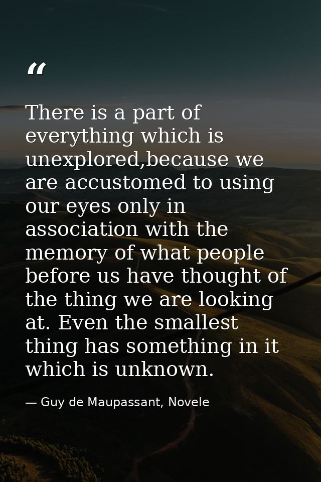 There is a part of everything which is unexplored,because we are accustomed to using our eyes only in association with t — Guy de Maupassant, Novele