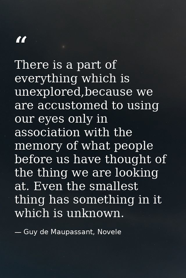 There is a part of everything which is unexplored,because we are accustomed to using our eyes only in association with t — Guy de Maupassant, Novele