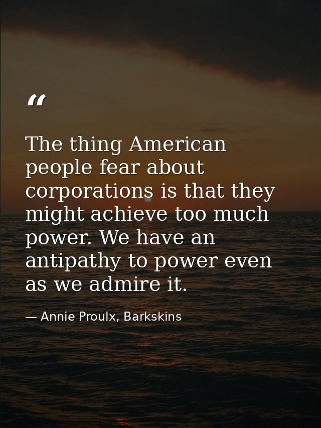 The thing American people fear about corporations is that they might achieve too much power. We have an antipathy to pow — Annie Proulx, Barkskins