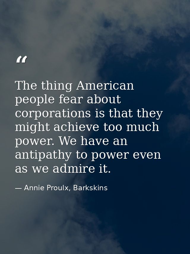 The thing American people fear about corporations is that they might achieve too much power. We have an antipathy to pow — Annie Proulx, Barkskins