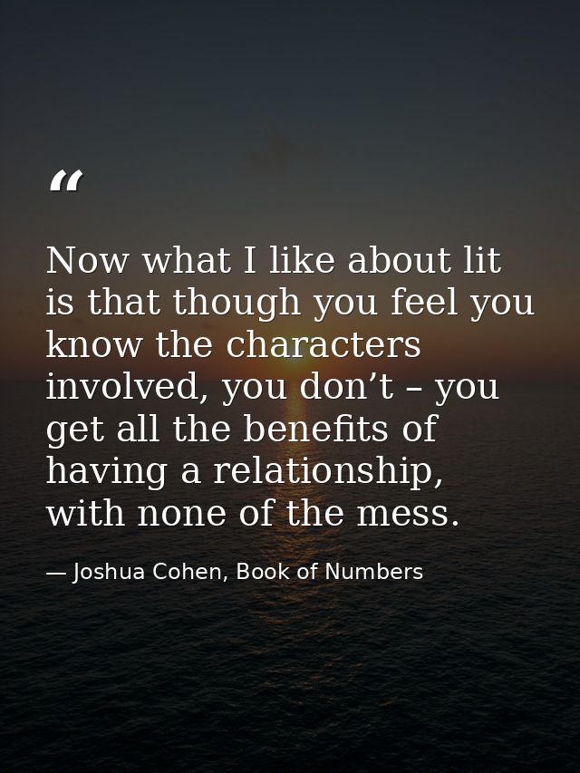 Now what I like about lit is that though you feel you know the characters involved, you don’t – you get all the benefits — Joshua Cohen, Book of Numbers