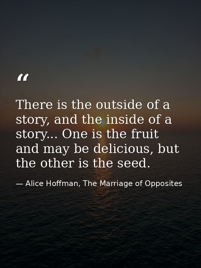 There is the outside of a story, and the inside of a story... One is the fruit and may be delicious, but the other is th — Alice Hoffman, The Marriage of Opposites