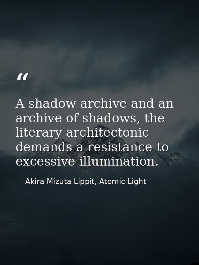 A shadow archive and an archive of shadows, the literary architectonic demands a resistance to excessive illumination. — Akira Mizuta Lippit, Atomic Light