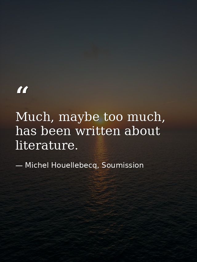 Much, maybe too much, has been written about literature. — Michel Houellebecq, Soumission