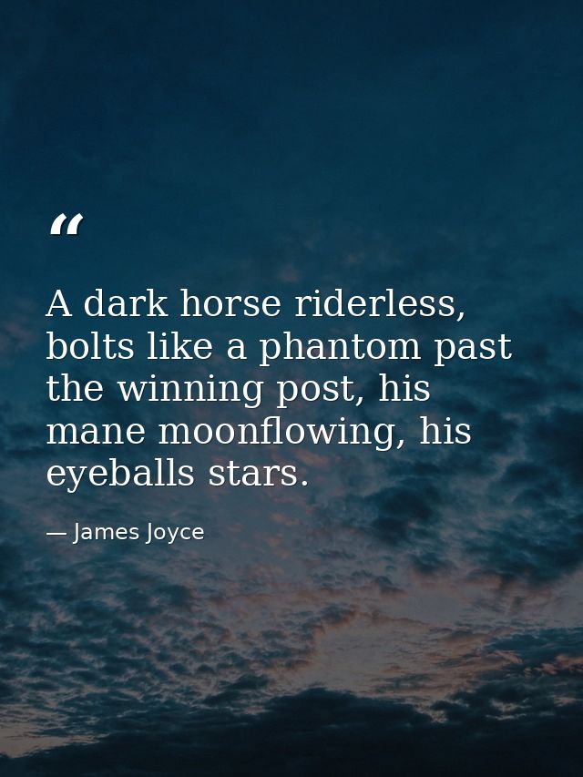 A dark horse riderless, bolts like a phantom past the winning post, his mane moonflowing, his eyeballs stars. — James Joyce