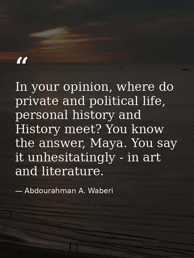 In your opinion, where do private and political life, personal history and History meet? You know the answer, Maya. You  — Abdourahman A. Waberi