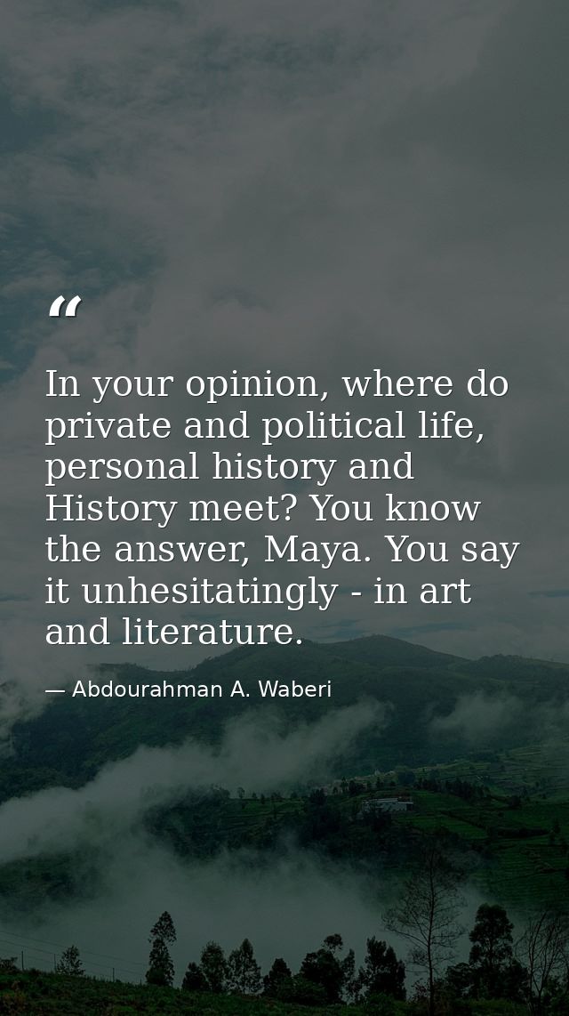 In your opinion, where do private and political life, personal history and History meet? You know the answer, Maya. You  — Abdourahman A. Waberi