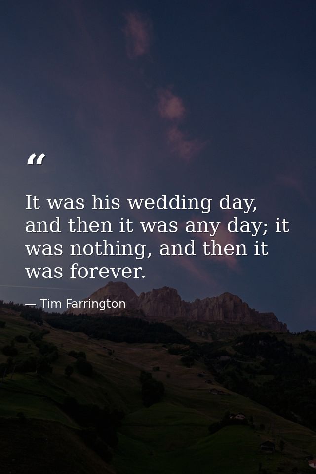 It was his wedding day, and then it was any day; it was nothing, and then it was forever. — Tim Farrington