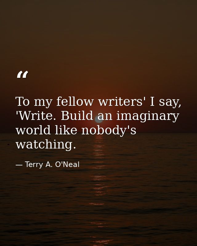 To my fellow writers' I say, 'Write. Build an imaginary world like nobody's watching. — Terry A. O'Neal