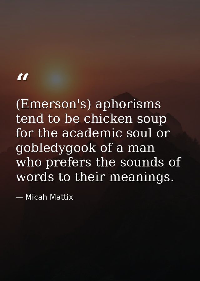 (Emerson's) aphorisms tend to be chicken soup for the academic soul or gobledygook of a man who prefers the sounds of wo — Micah Mattix