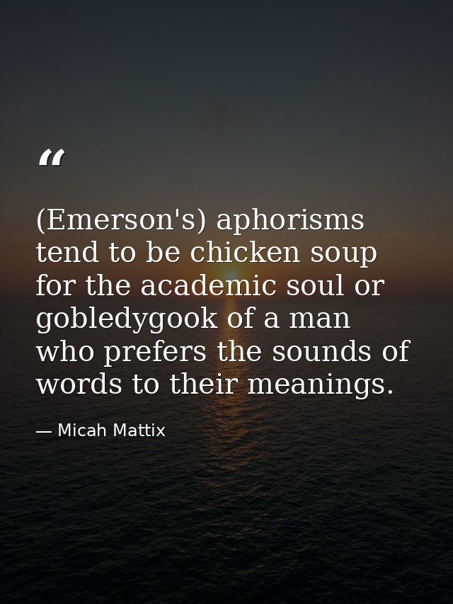 (Emerson's) aphorisms tend to be chicken soup for the academic soul or gobledygook of a man who prefers the sounds of wo — Micah Mattix