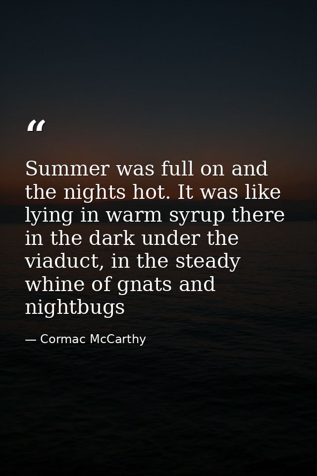 Summer was full on and the nights hot. It was like lying in warm syrup there in the dark under the viaduct, in the stead — Cormac McCarthy
