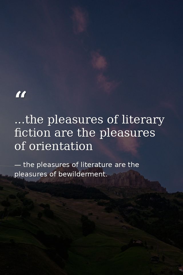 ...the pleasures of literary fiction are the pleasures of orientation — the pleasures of literature are the pleasures of bewilderment.