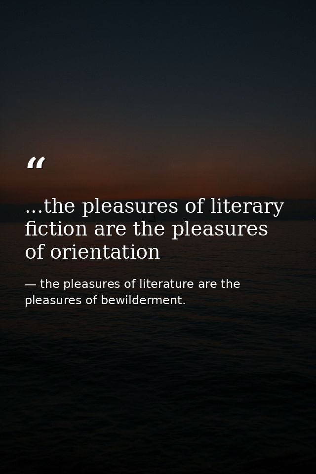 ...the pleasures of literary fiction are the pleasures of orientation — the pleasures of literature are the pleasures of bewilderment.
