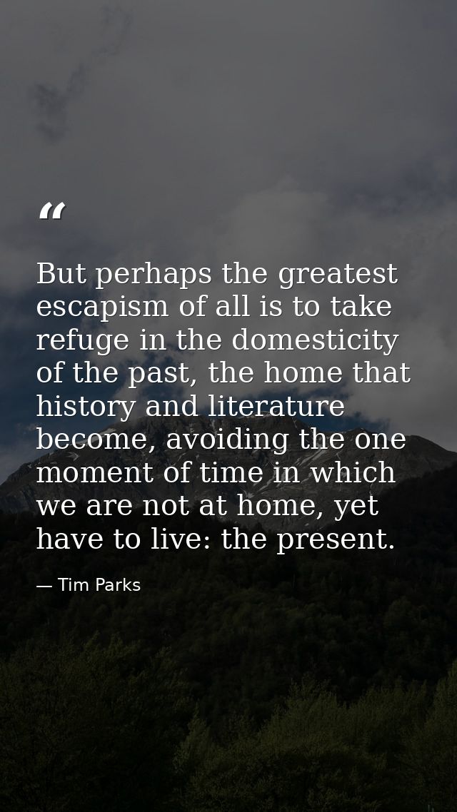 But perhaps the greatest escapism of all is to take refuge in the domesticity of the past, the home that history and lit — Tim Parks