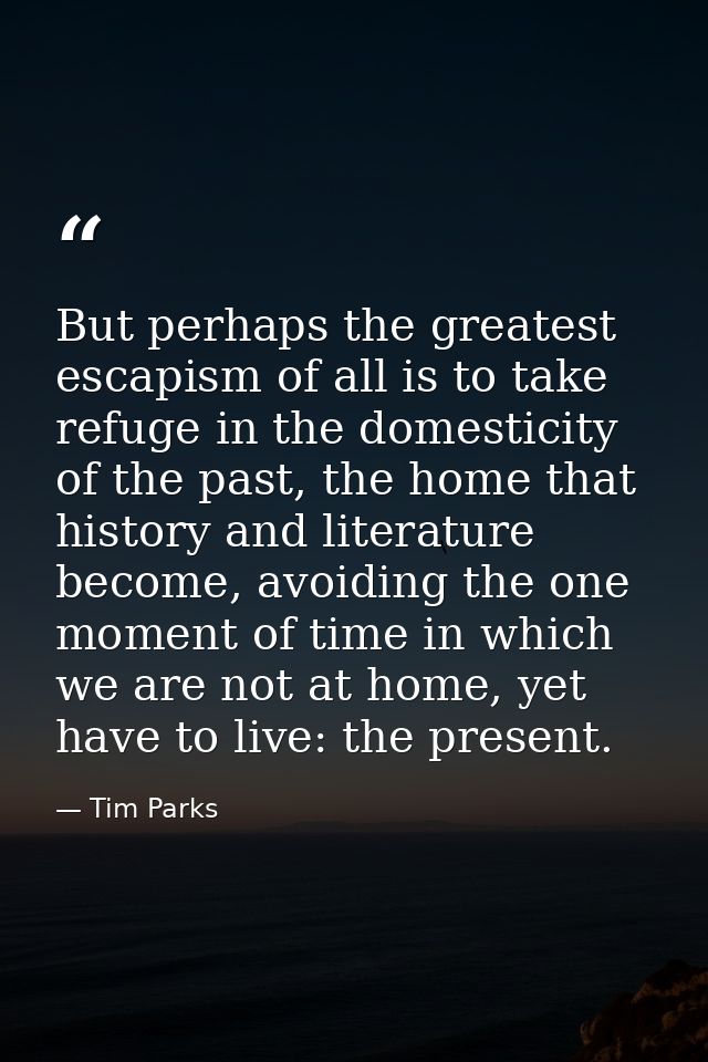 But perhaps the greatest escapism of all is to take refuge in the domesticity of the past, the home that history and lit — Tim Parks
