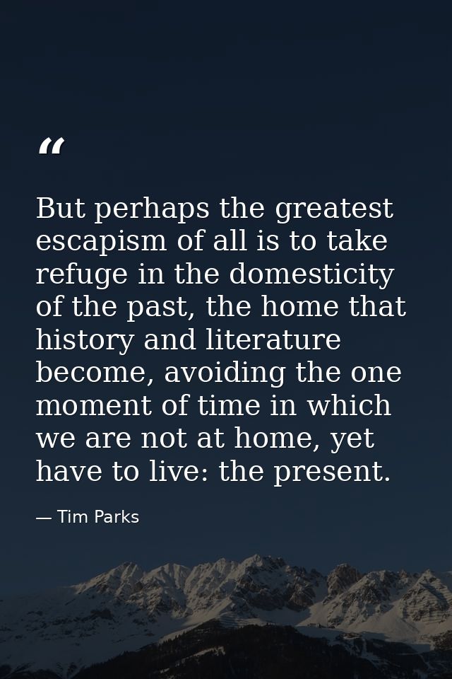 But perhaps the greatest escapism of all is to take refuge in the domesticity of the past, the home that history and lit — Tim Parks