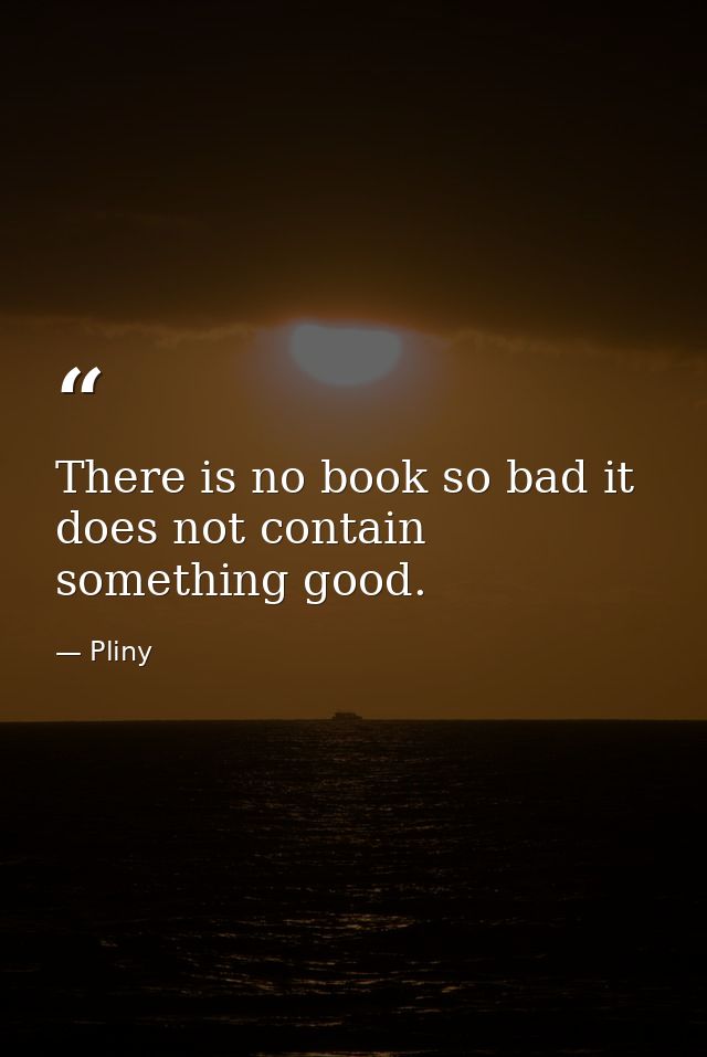 There is no book so bad it does not contain something good. — Pliny