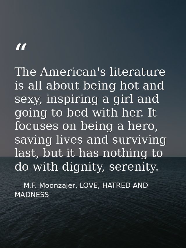 The American's literature is all about being hot and sexy, inspiring a girl and going to bed with her. It focuses on bei — M.F. Moonzajer, LOVE, HATRED AND MADNESS