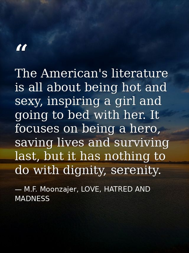 The American's literature is all about being hot and sexy, inspiring a girl and going to bed with her. It focuses on bei — M.F. Moonzajer, LOVE, HATRED AND MADNESS