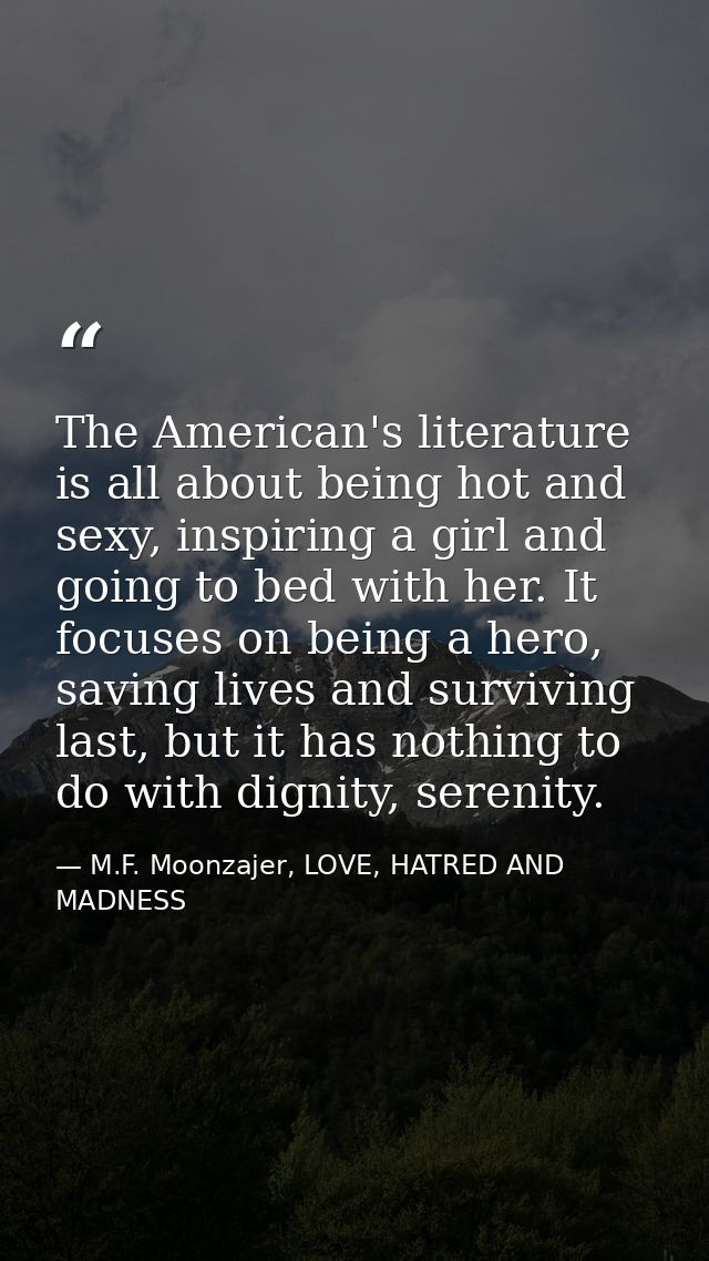 The American's literature is all about being hot and sexy, inspiring a girl and going to bed with her. It focuses on bei — M.F. Moonzajer, LOVE, HATRED AND MADNESS