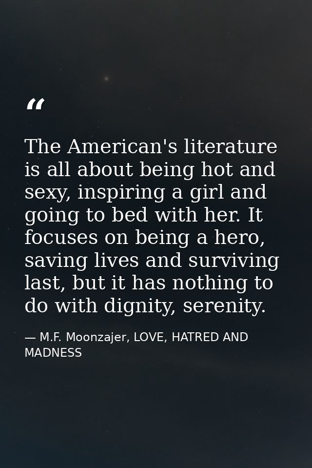 The American's literature is all about being hot and sexy, inspiring a girl and going to bed with her. It focuses on bei — M.F. Moonzajer, LOVE, HATRED AND MADNESS