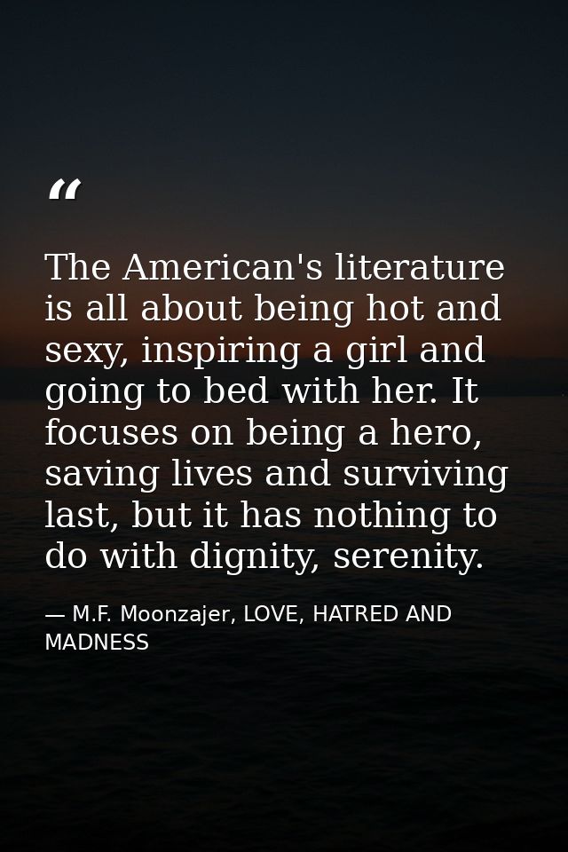 The American's literature is all about being hot and sexy, inspiring a girl and going to bed with her. It focuses on bei — M.F. Moonzajer, LOVE, HATRED AND MADNESS