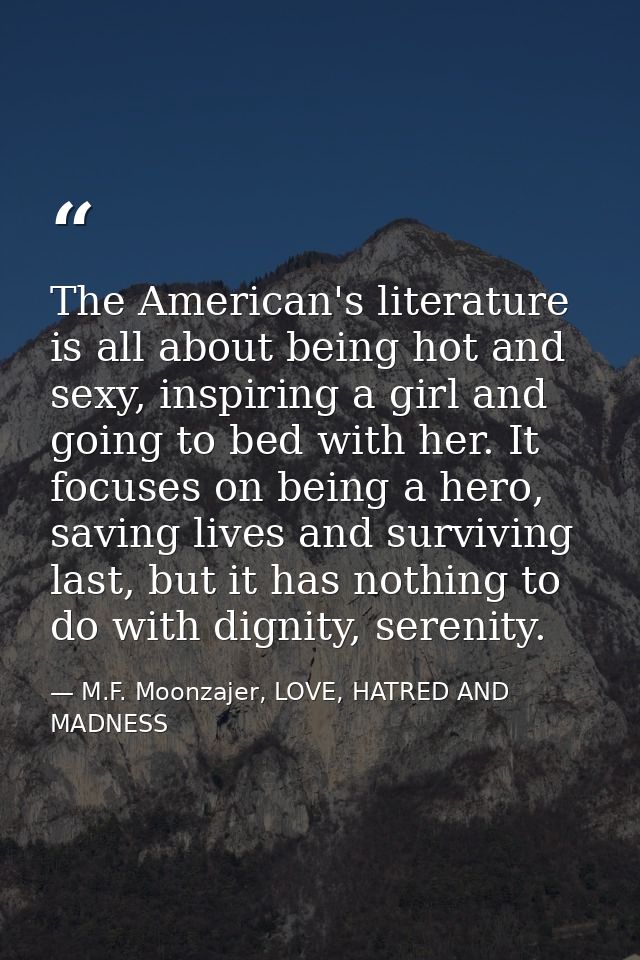 The American's literature is all about being hot and sexy, inspiring a girl and going to bed with her. It focuses on bei — M.F. Moonzajer, LOVE, HATRED AND MADNESS