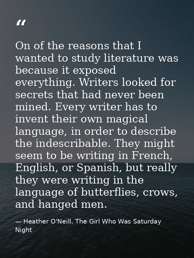 On of the reasons that I wanted to study literature was because it exposed everything. Writers looked for secrets that h — Heather O'Neill, The Girl Who Was Saturday Night