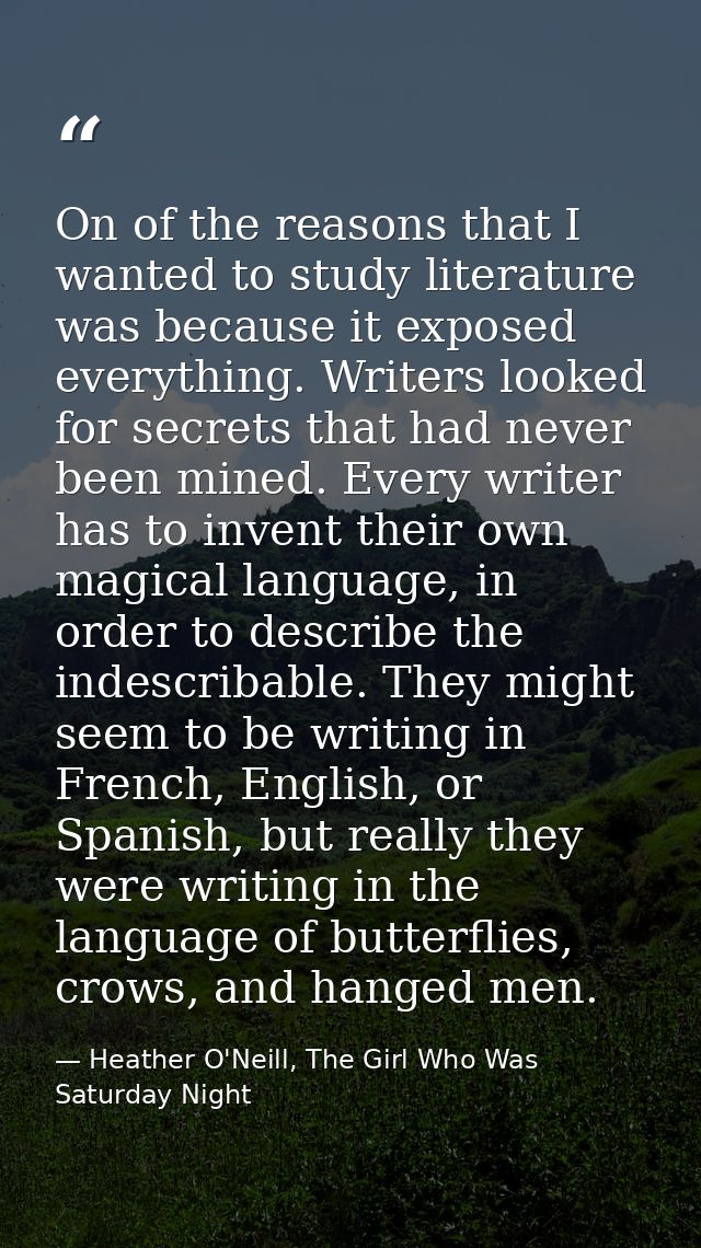 On of the reasons that I wanted to study literature was because it exposed everything. Writers looked for secrets that h — Heather O'Neill, The Girl Who Was Saturday Night