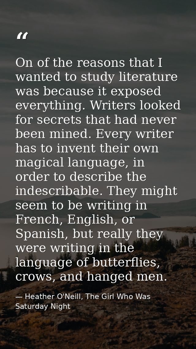 On of the reasons that I wanted to study literature was because it exposed everything. Writers looked for secrets that h — Heather O'Neill, The Girl Who Was Saturday Night