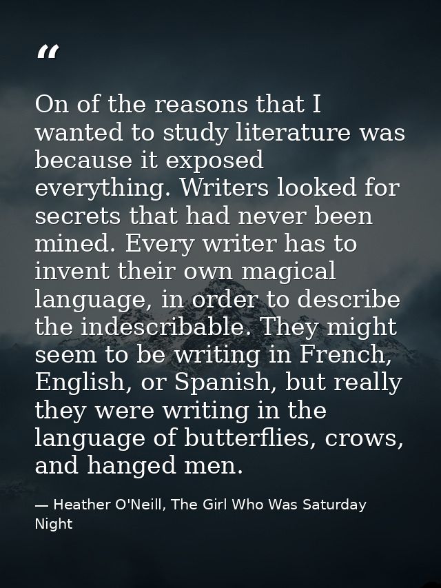 On of the reasons that I wanted to study literature was because it exposed everything. Writers looked for secrets that h — Heather O'Neill, The Girl Who Was Saturday Night