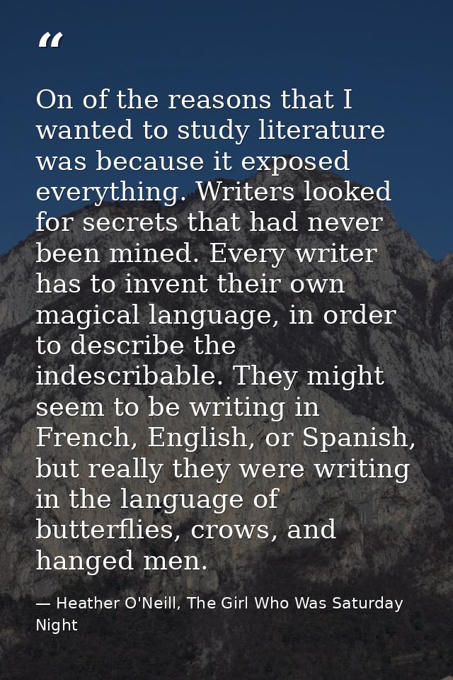 On of the reasons that I wanted to study literature was because it exposed everything. Writers looked for secrets that h — Heather O'Neill, The Girl Who Was Saturday Night