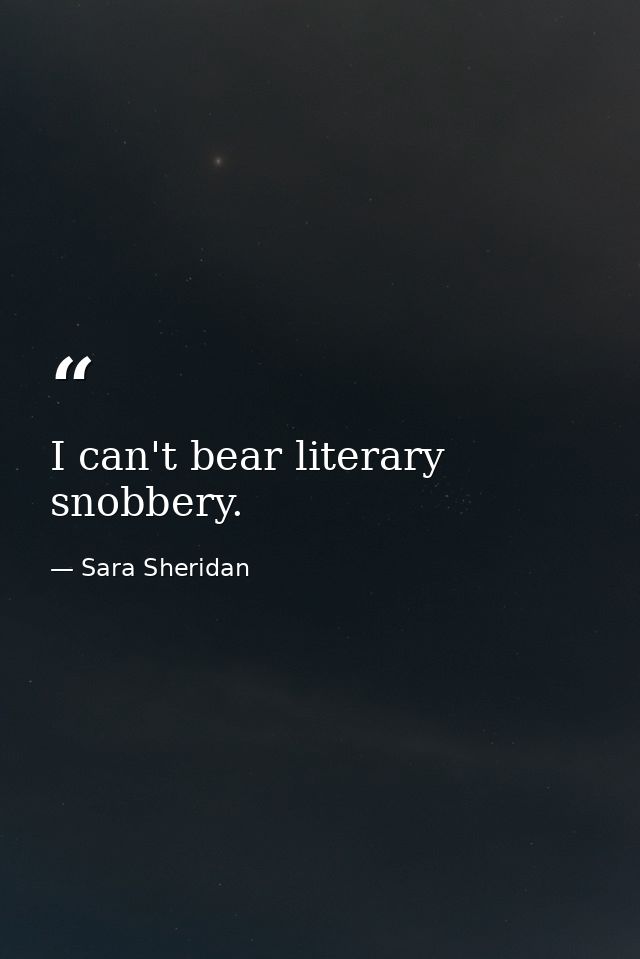 I can't bear literary snobbery. — Sara Sheridan