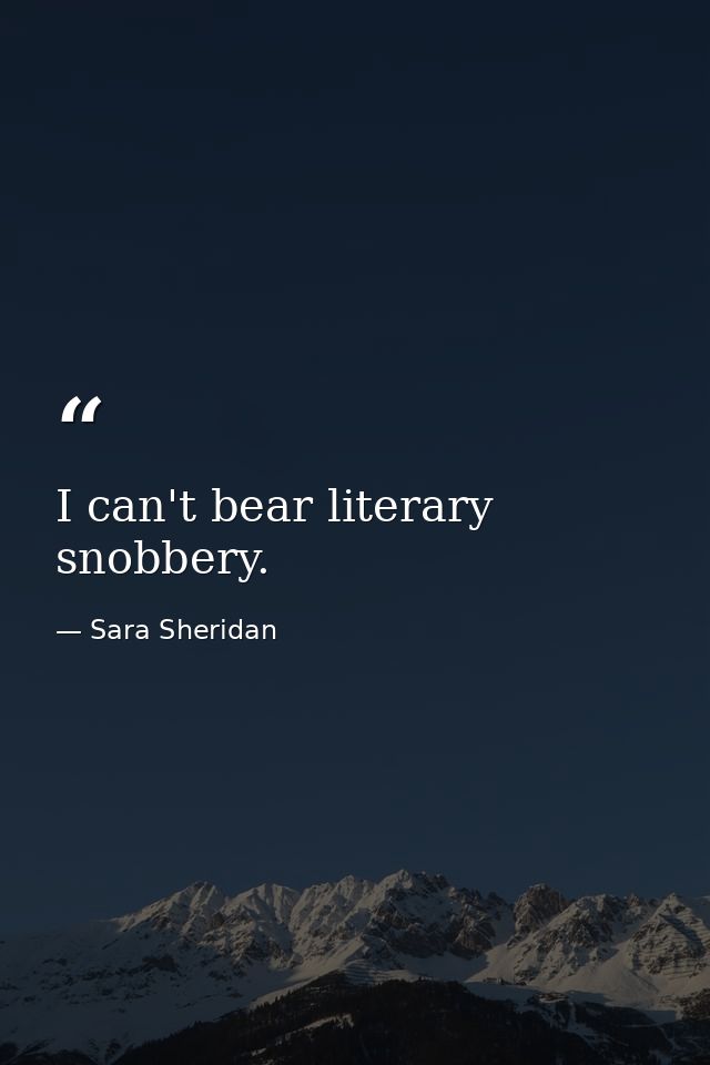 I can't bear literary snobbery. — Sara Sheridan