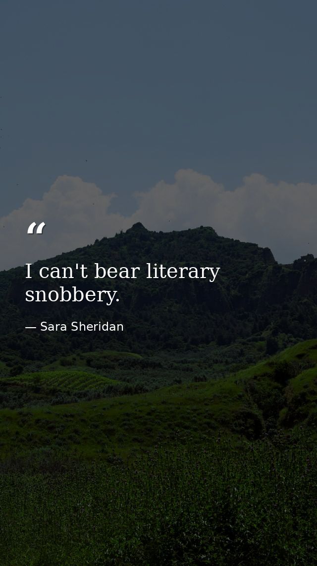 I can't bear literary snobbery. — Sara Sheridan