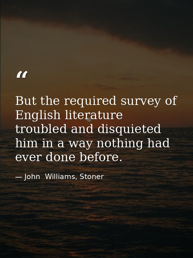 But the required survey of English literature troubled and disquieted him in a way nothing had ever done before. — John  Williams, Stoner