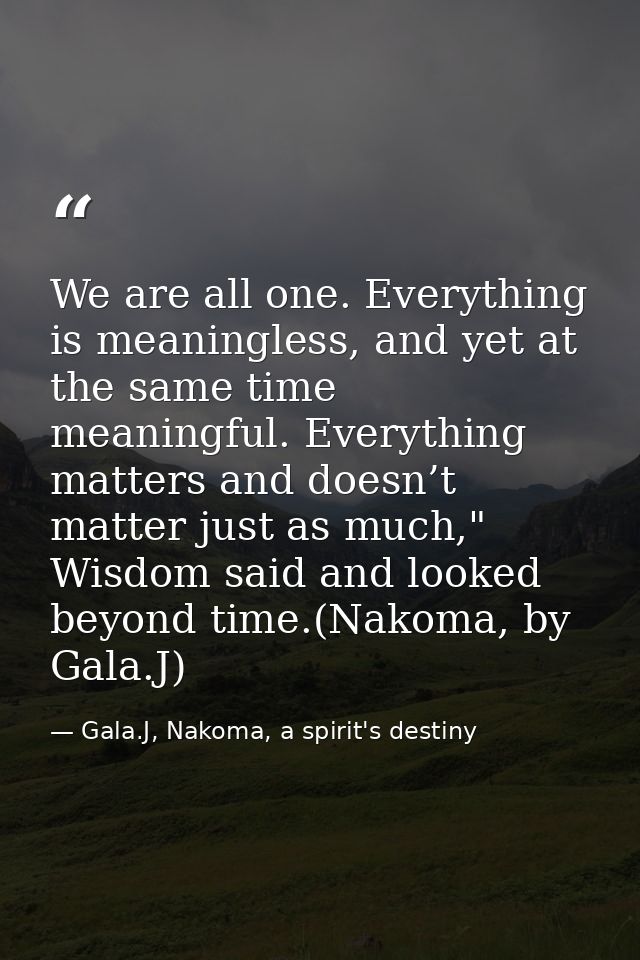 We are all one. Everything is meaningless, and yet at the same time meaningful. Everything matters and doesn’t matter ju — Gala.J, Nakoma, a spirit's destiny