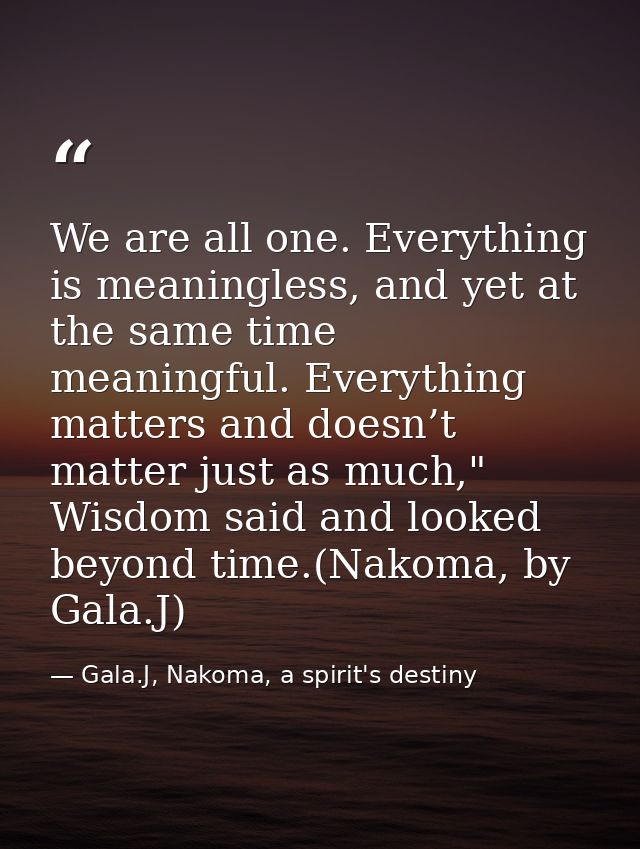 We are all one. Everything is meaningless, and yet at the same time meaningful. Everything matters and doesn’t matter ju — Gala.J, Nakoma, a spirit's destiny