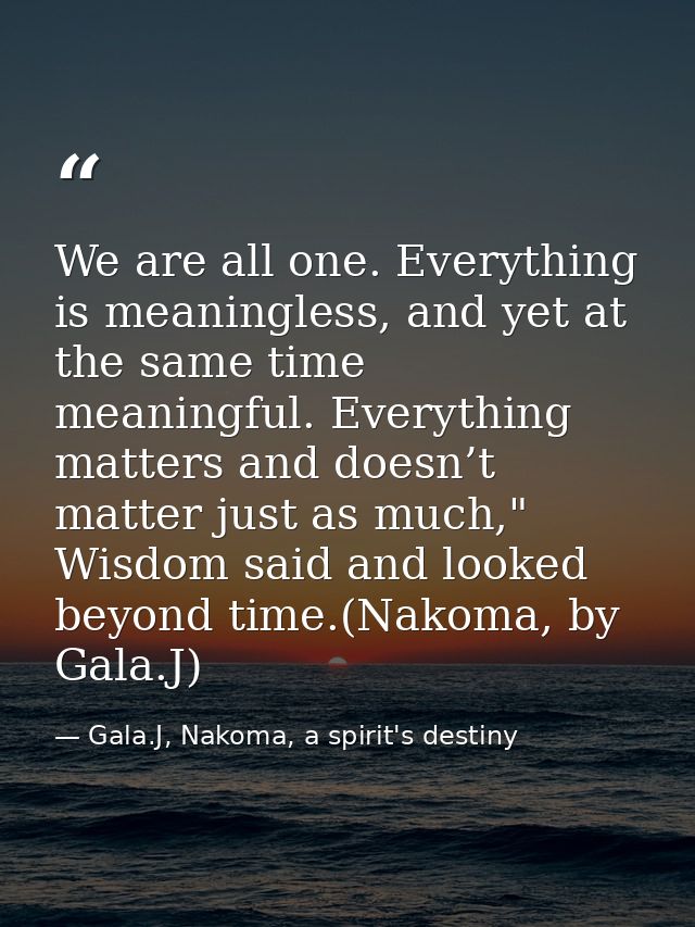 We are all one. Everything is meaningless, and yet at the same time meaningful. Everything matters and doesn’t matter ju — Gala.J, Nakoma, a spirit's destiny