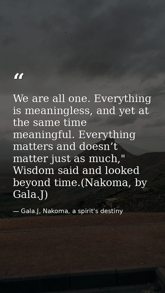 We are all one. Everything is meaningless, and yet at the same time meaningful. Everything matters and doesn’t matter ju — Gala.J, Nakoma, a spirit's destiny