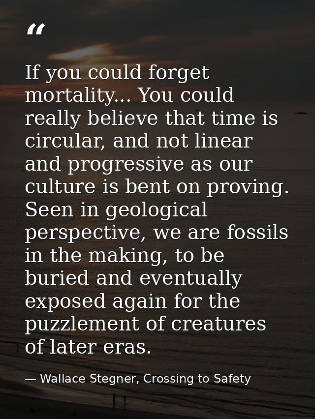 If you could forget mortality... You could really believe that time is circular, and not linear and progressive as our c — Wallace Stegner, Crossing to Safety
