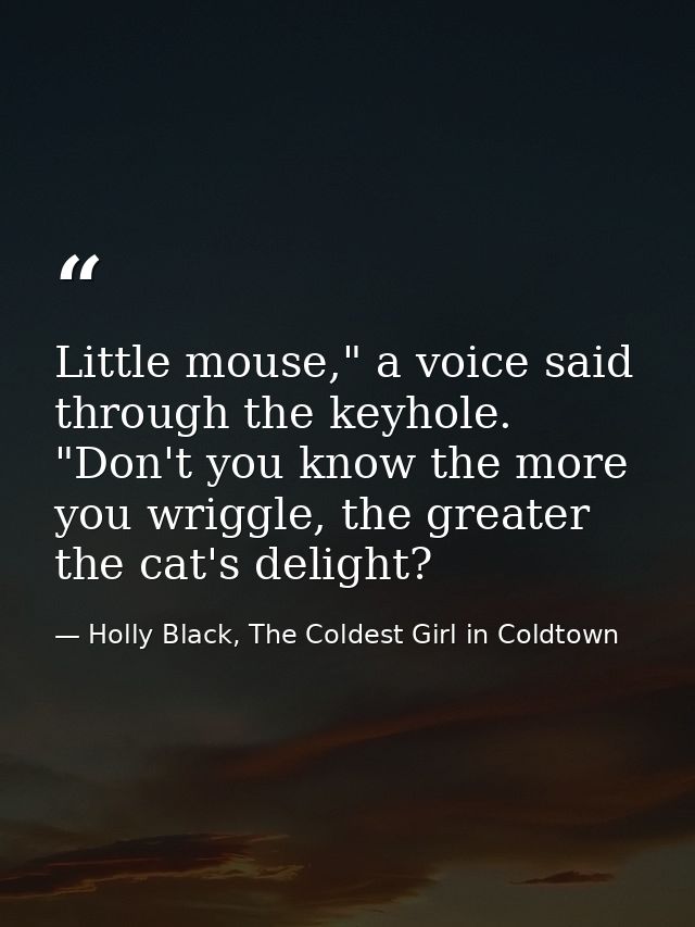 Little mouse," a voice said through the keyhole. "Don't you know the more you wriggle, the greater the cat's delight? — Holly Black, The Coldest Girl in Coldtown