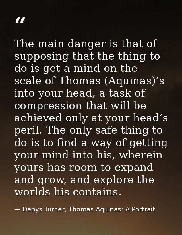 The main danger is that of supposing that the thing to do is get a mind on the scale of Thomas (Aquinas)’s into your hea — Denys Turner, Thomas Aquinas: A Portrait