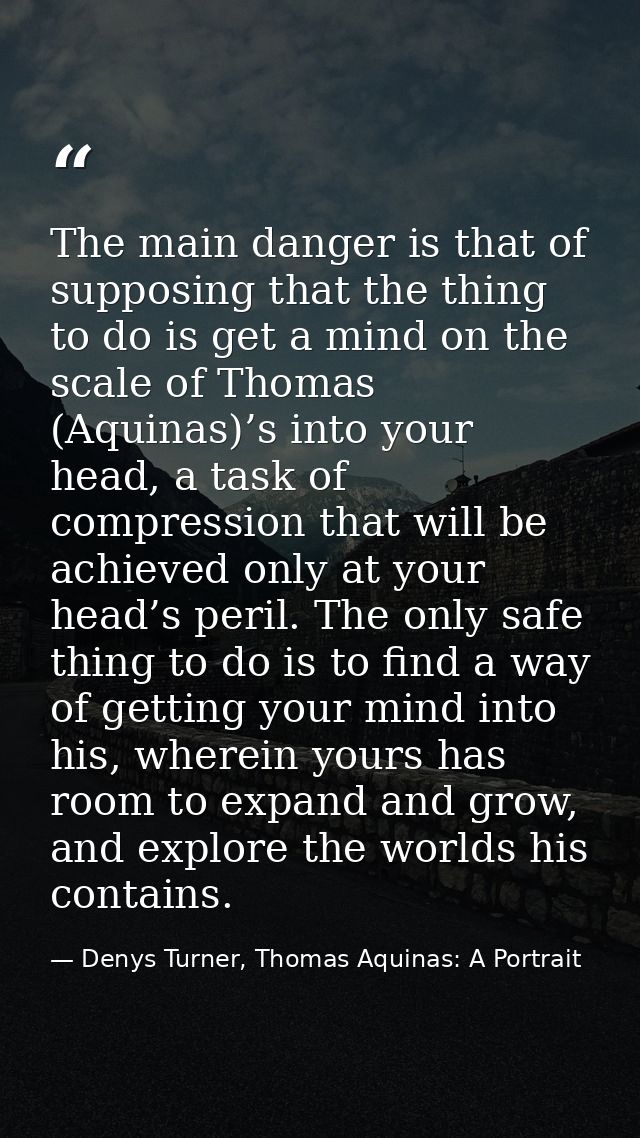 The main danger is that of supposing that the thing to do is get a mind on the scale of Thomas (Aquinas)’s into your hea — Denys Turner, Thomas Aquinas: A Portrait