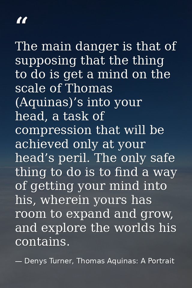 The main danger is that of supposing that the thing to do is get a mind on the scale of Thomas (Aquinas)’s into your hea — Denys Turner, Thomas Aquinas: A Portrait