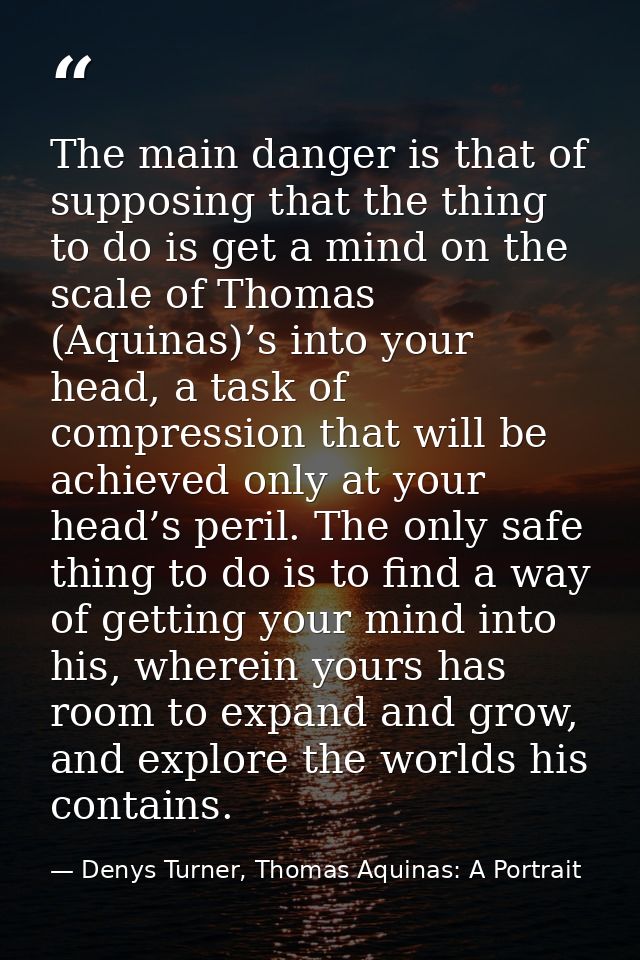 The main danger is that of supposing that the thing to do is get a mind on the scale of Thomas (Aquinas)’s into your hea — Denys Turner, Thomas Aquinas: A Portrait