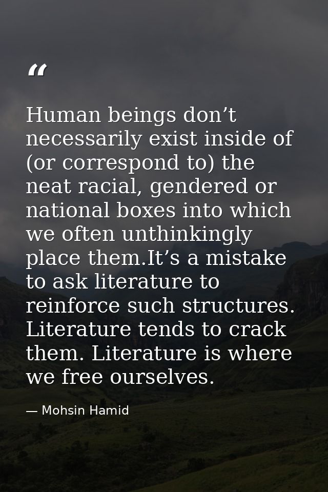 Human beings don’t necessarily exist inside of (or correspond to) the neat racial, gendered or national boxes into which — Mohsin Hamid