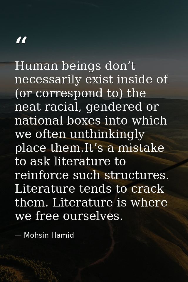 Human beings don’t necessarily exist inside of (or correspond to) the neat racial, gendered or national boxes into which — Mohsin Hamid